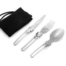 1pcs Camping Fork Spoon Outdoor Tableware Foldable Ultralight Stainless Steel Set Of Dishes For Camping Outdoor Cooking - Light Gray - SPAIN