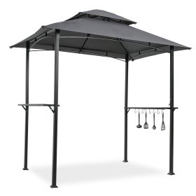 Outdoor Grill Gazebo 8 x 5 Ft;  Shelter Tent;  Double Tier Soft Top Canopy and Steel Frame with hook and Bar Counters - Gray