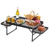 Foldable Camping Table Collapsible Picnic Aluminum Alloy Grill Stand 88LBS Max Load BBQ Table with 2 Side Trays - Black