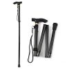 Walking Cane Aluminum Alloy Walking Stick Adjustable Folding Travel Hiking Stick   - Black