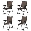 Beach & Garden Lawn 4 Pcs Folding Sling Chairs With Steel Armrest And Adjustable Back - Brown - Steel/fabric