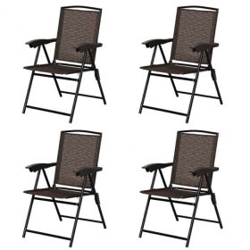 Beach & Garden Lawn 4 Pcs Folding Sling Chairs With Steel Armrest And Adjustable Back - Brown - Steel/fabric