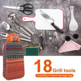 19Pcs Camping Cooking Utensil Kit Portable Picnic Cookware Outdoor Kitchen Equipment Gear Campfire Barbecue Appliances with Storage Bag - 19Pcs/Set