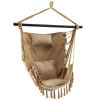 Hanging Rope Swing Chair with Soft Pillow and Cushions - Beige