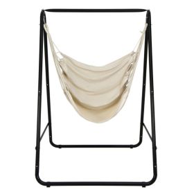 Hanging Padded Hammock Chair with Stand and Heavy Duty Steel - Beige