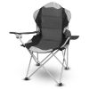 Foldable Camping Chair Heavy Duty Steel Lawn Chair Padded Seat Arm Back Beach Chair 330LBS Max Load with Cup Holder Carry Bag - Grey