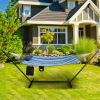 Hammock Chair Stand Set Cotton Swing with Pillow Cup Holder Indoor Outdoor - Black