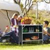 Folding Camping Table with 2-Tier Open Shelves for Outdoor BBQ - Coffee