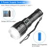 Super Bright LED Flashlight Waterproof Rechargeable Zoomable Tactical Torch Light Emergency Power Bank Support 3 Battery Types - Black