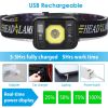 2Packs Rechargeable Motion Sensor Headlamp 6 Light Modes COB XPG Headlight Torch Flashlight for Fishing Running Camping Hiking - Black