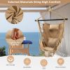 Hanging Rope Swing Chair with Soft Pillow and Cushions - Beige