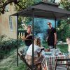 Outdoor Grill Gazebo 8 x 5 Ft;  Shelter Tent;  Double Tier Soft Top Canopy and Steel Frame with hook and Bar Counters - Gray