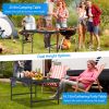 35.62x23.42x25.9in Foldable Camping Table Collapsible Picnic Aluminum Alloy Grill Stand 88LBS Max Load Height Adjustable BBQ Table - Black