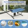 Hammock Chair Stand Set Cotton Swing with Pillow Cup Holder Indoor Outdoor - Black